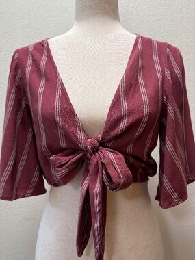 American Eagle Coastal Striped Tie Front Top  Boho Festival Flare Sleeve Women S